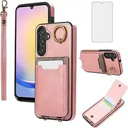 [Asuwish] Phone Case for Samsung Galaxy A14/M14 5G with Tempered Glass Screen Protector Wallet Cover and Slim Ring Stand Card Holder PU Leather Mobile Cell Accessories A 14 4G 14A 14M G5 Women Men Pink