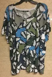 Nic+Zoe Canopy Tee Multi Color Linen Blend Top Womens Plus Size 3X Retail $148