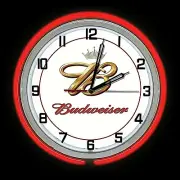 19" Budweiser Beer B Logo Sign Double Red Neon Clock Man Cave Garage Bar