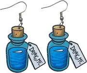 [Purple Myrtle] Fun Pair of “Drink Me” Glitter Drop and Dangle Earrings for Alice in Wonderland Costumes, Mad Hatter Costumes and More. Fun Pair of Drink Me Mini Bottle Fan Inspired Earrings for Queen of Hearts