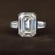 925 Sterling Silver 3.20 Ct Colorless Emerald Cut Moissanite Engagement Ring 7.5