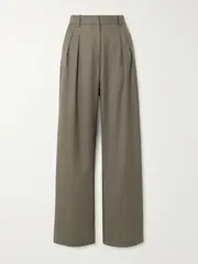 [Loulou de Saison] Loulou de Saison - Sbiru Pleated Wool Wide-leg Pants - Mushroom - 36 36 Neutrals