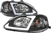 Sulinso Led light Compatible For Honda-Civic Compatible For JDM Black Headlights Head Lamps Left+Right
