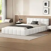 ALFORDSON King Single Size Mattress Topper Foundation with Wooden Slats, Boucle White Bed Frame with Boucle Fabric Tufting Upholstery,180kg Capacity