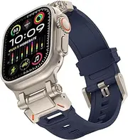 KAVJU For Apple Watch Ultra 2 Band 49mm For Apple Watch Band Series 9/8/SE2/7/6/SE/5/4/3/2/1 45mm/44mm/42mm Durable Metal Connector Band, Rugged TPU Sport Replacement Band