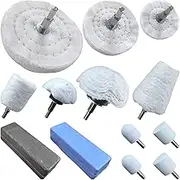 PURUI 13PCS Metal Buffing Polishing Wheel Kit for Drill, Includes: 7PCS Mounted Cotton Buffs, 4PCS Felt Bobs, 2PCS Polishing Compound (Brown Tripoli & Blue)