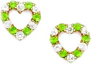 [JewelryWeb] 14k Yellow Gold August Green CZ Simulated Diamond Love Heart Screw Back Earrings 10x10mm Stud Earring for Women