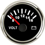 DETBXBGKX Universal 52 Mm Marine Auto Voltmeter Round Pointer Display Waterproof Gauge Meter for Motor Car Truck 12V 24V Automotive Voltmeter(8-16V Black Silver)