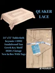 QUAKER LACE Keynote #4902 Sandalwood Tan 54”x72” Tablecloth 1950’s VTG NWBT