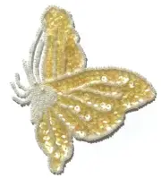 Yellow Flying Butterfly Beaded Sequined Sew-On Sewing Applique Craft Patch VTG