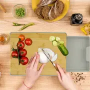 Bamboo Cutting Board Heavy-Duty Chopping Board with Slide Out Drawer Tray # PA