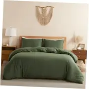 100% Linen Duvet Cover Set, Pure Natural French Flax Linen Queen Olive Green
