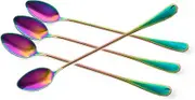 dhrbsx Long-Handled ice Tea Spoon, Cocktail stir Spoons, Stainless Steel Coffee Spoons, Colored ice Cream Scoop Set of 4