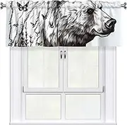 LHBWCVN Wildlife Hand Drawn Bear Animal Valances for Windows, Rod Pocket Window Treatment Drapes Farmhouse Kitchen Curtains Short Blackout Window Curtains for Living Room Bedroom Decor 54x18 Inch