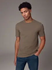 Neutral Brown Slim Fit Essential Crew Neck Cotton T-Shirt (E91686) | $15