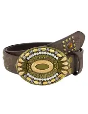 Bling Western Belts for Women Cowgirl Concho Buckle Boho Brown Embossed Count...