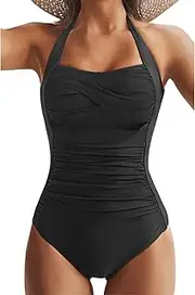 [Tempt Me] Women Tummy Control One Piece Swimsuits Push Up Slimming Bathing Suits Halter Vintage Swimwear