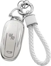 for Tesla Key Fob Cover with Keychain, Soft TPU Key Case Protection Shell Fit for Tesla Model S Model 3 Model Y Remote Smart Key Protector
