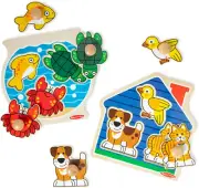 Melissa & Doug Wooden Jumbo Peg Puzzle 2-Pack Fish Bowl & House Pets 3-Pieces