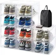 10 Pack Shoe Storage Box Large Clear Plastic Shoe Organizer for Closet Stackable Sturdy Shoe Rack Containers with Magnetic Door for Sneaker Storage Easy to Assemble Fit up US Size 12