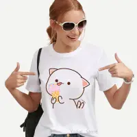 在飛比找蝦皮購物優惠-moxuan888桃子和戈馬麻糬貓愛冰淇淋卡通印花T恤女裝搞