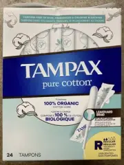 Tampax Tampons (24) Pure Cotton - Regular Absorbency 100% Organic Cotton Core