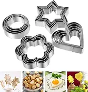 Heatunk 12-Piece Stainless Steel Mini Cookie Cutter Set - Flower, Heart, Round, Star Shapes - Small and Versatile Baking Tool