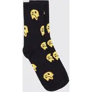 Mens Black Drip Face Pattern Socks