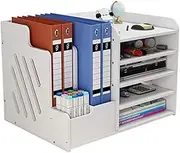 NUODWELL White Desktop Organiser, Large Capacity Desk File Organiser Office Stationery Desk Tidy Storage Rack Sorter for A4 Papers, Pens, Books, Letters and Documents (PB07-3)