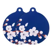 2pcs Induction Cooktop Protector Mats, Plum Flower Pattern with Handle (Blue)