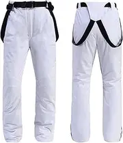QIULAO Adult Ski Trousers, Men's and Women's Suspenders, Snow Pants, Waterproof and Windproof Veneer Ski Pants, Warm and Breathable Winter Sportswear (Color : Blanco, Size : L)