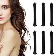 6 PCS Heatless Hair Curls, Overnight Curling for All Hair Types, Soft Wave Rollers Styling Tool Flexi Rods, Blowout Rods, No Heat Curlers to Sleep in for Women (BK)