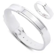 Magnetic Silicone Bracelet 4 Power Rare Earth Magnets - White - Silver Inlay