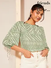 Friends Like These Khaki Green 3/4 Sleeve Chiffon Tie Cuff Blouse (N22892) | $76
