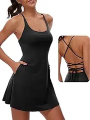 [M MOTEEPI] MOTEEPI Women's Tennis Dress Built-in Removable Bra & Shorts and 4 Functional Pockets for Golf & Active Clothes Outfits