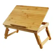 Bamboo Laptop Desk with Folding Legs Tilting surface Workstation Table Adjust...