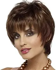 Mixed Blonde Brown Hair Wig Short Women Hairstyles Short Wigs With Bangs (Deep brown gradient, 25CM)