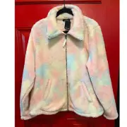 Torrid Plus Size 2 Cotton Candy Tie Dye Plush Zip Up Sherpa Jacket Pink Blue New