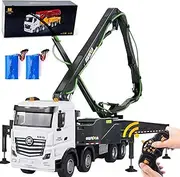 SOWOFA 48CM（18.9-Inches） Remote Control Cement Pump Truck 11-Channel 1/18 Scale 2-Batteries 2.4Ghz RC Construction Vehicle with Water Pump for Boys 8y+ 12y+ Kids (Grey 8-Wheels)