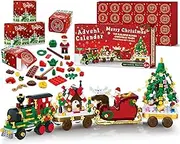 Advent Calendar 2025 Train Building Blocks Set, 24 Boxs Surprise Christmas Countdown Toy Building Kits,Christmas Train with LED Light,Thanksgiving Gifts for Kids Adults