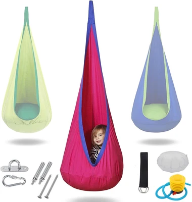 VIsuIvit Kids Pod Swing Seat, Cotton Child Chair with Inflatable Pillow, Sens...