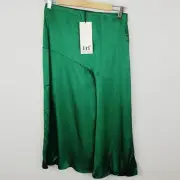 ZARA TRF Womens S or 10 Green Satin Midi Skirt NEW + TAGS