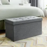 Costway80 cm Fabric Foldable Storage Ottoman with Padded Seat for Living Room Bedroom Entryway-Grey
