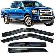 Rain Guards for Car Tape-On Window Visors Fit for 2015-2024 Ford F150/2017-2024 F150 Raptor F250 F350 F450 F550 Super Duty Crew Cab Window Deflectors Vent Visors Sun Shades