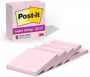 Post-it Super Sticky Notes, 5 Sticky Note Pads, 3 x 3 in., School Supplies for Students, Ideal for Textbooks, Notebooks, Walls and Vertical Surfaces, Single Color Packs Collection