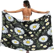 [RPLIFE] White Blue Daisies Yellow Swimsuit Cover Up Sarong Fringe Beach Sarong Wraps for Women, Large, White Blue Daisies Yellow, Large