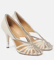 [Chloe] Chloé Leonie crystal-embellished leather pumps AU 7 white