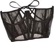 [kowaku] Lace Corset Belt Waist Corset Top, Open Cup, Decorative Tie Back Corset, Adjustable Boned, Underboob Waist Cincher Wide Belt