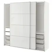 PAX / HOKKSUND wardrobe combination, white/high-gloss light grey, 200x66x201 cm