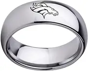Broncos Ring Rugby Football Sports Titanium Steel Dome Band Jewellery for Fans